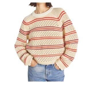 Trovata Dorian Chunky Knit Striped Merino Blend Sweater In Antique White Med NWT